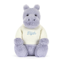 Bashful Hippo with Personalized Cream Jumper