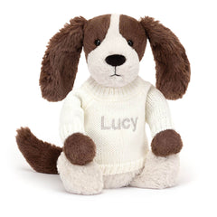 Bashful Fudge Puppy with Personalized Cream Jumper