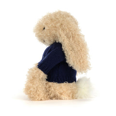 Bashful Luxe Bunny Curly with Personalized Navy Jumper