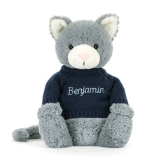 Bashful Kitten with Personalized Navy Jumper