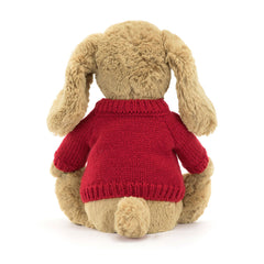 Bashful Toffee Puppy with Personalized Red Jumper