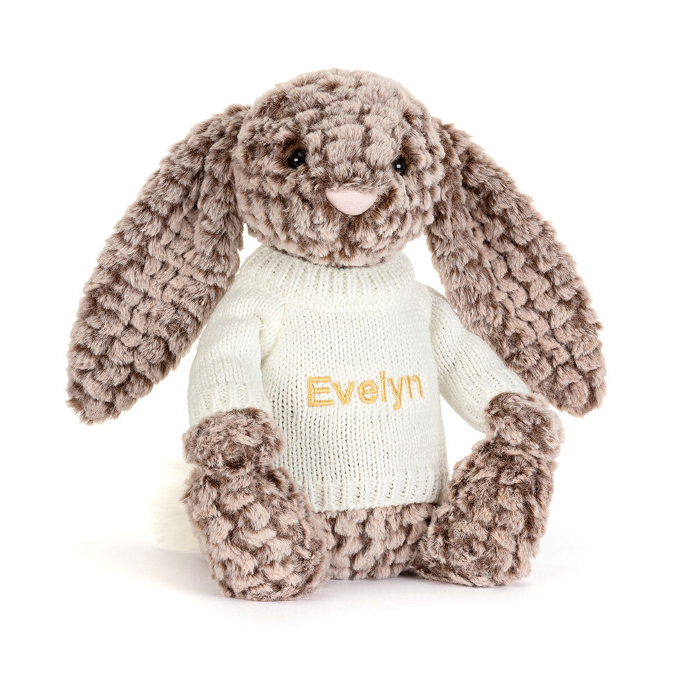 Bashful Luxe Bunny Pine with Personalized Cream Jumper