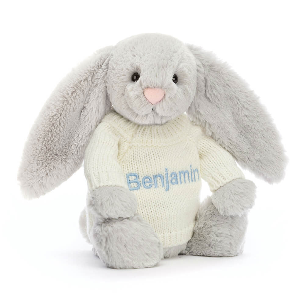 Bashful Silver Bunny with Personalized Cream Jumper