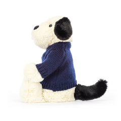 Bashful Black & Cream Puppy with Personalized Navy Jumper