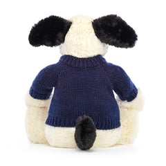 Bashful Black & Cream Puppy with Personalized Navy Jumper