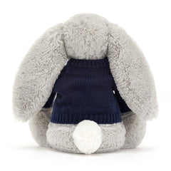 Bashful Silver Bunny with Personalized Navy Jumper
