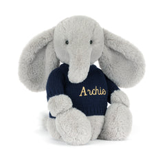 Bashful Luxe Elephant Thuddeus with Personalized Navy Jumper