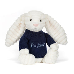 Bashful Luxe Bunny Nimbus with Personalized Navy Jumper