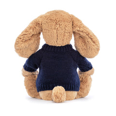 Bashful Toffee Puppy with Personalized Navy Jumper