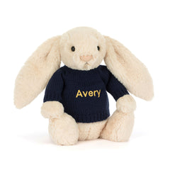 Bashful Luxe Bunny Willow with Personalized Navy Jumper