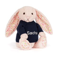 Blossom Blush Bunny 'Cherry' with Personalized Navy Jumper
