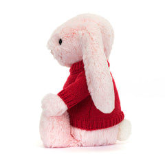 Bashful Pink Bunny with Personalized Red Jumper