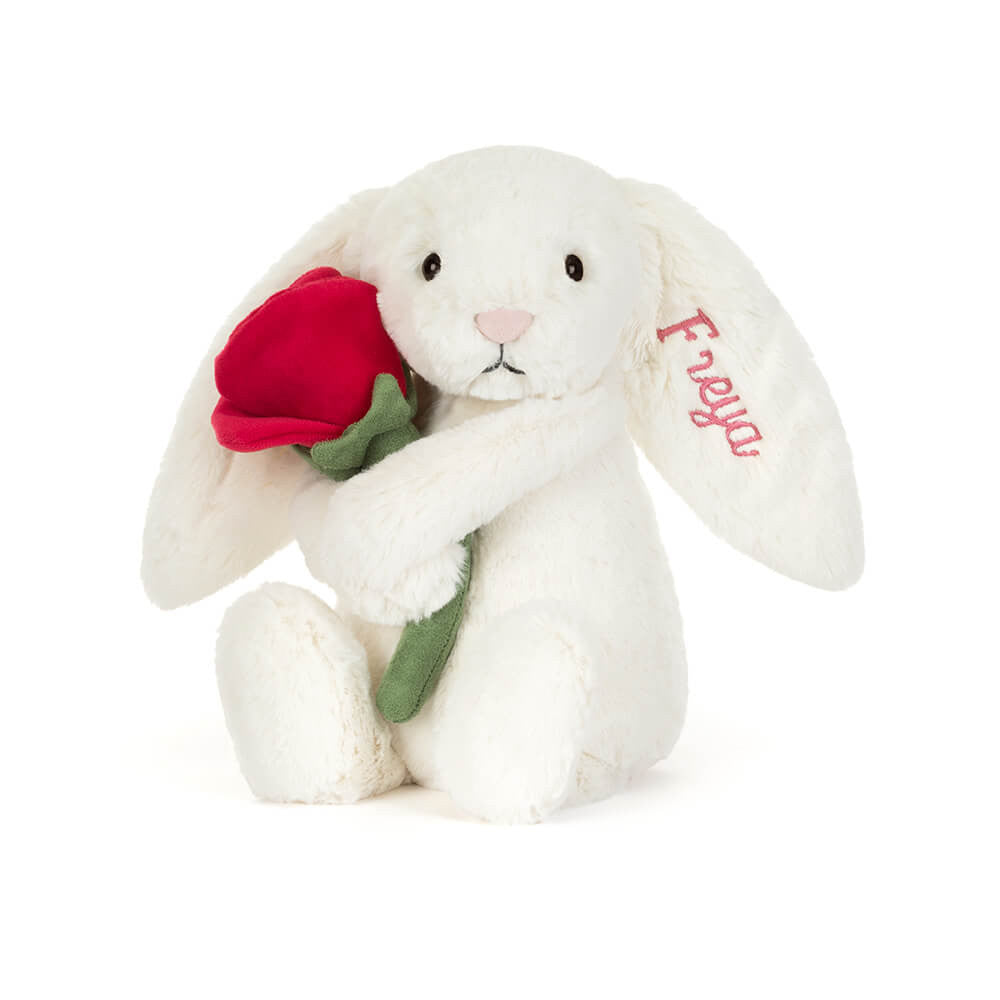 Personalized Cream Bunny with Rose